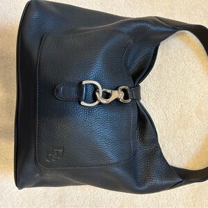 Black Leather Shoulder Bag with Silver Hardware
